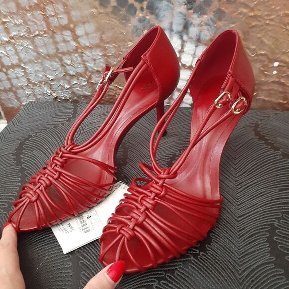 Zara Nwt Red Strappy Fisherman Style Women's Heels - Picture 9 of 13